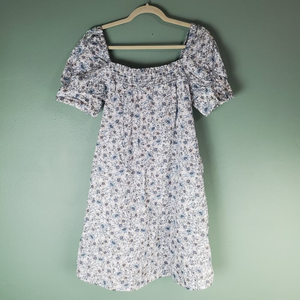 J. Crew Womens Blue Cotton Poplin Shift Dress in Floral Vines Size Small